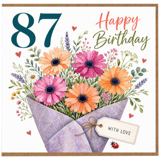 87th Birthday Card, Floral Bouquet Happy Birthday With Love