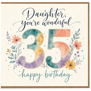 35th Birthday Card, You’re Wonderful Happy Birthday Floral Watercolour Card