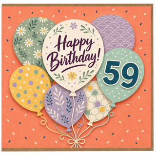 59th Birthday Card, Happy Birthday Balloon Design