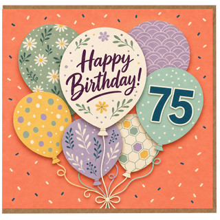 75th Birthday Card, Happy Birthday Balloon Design Card