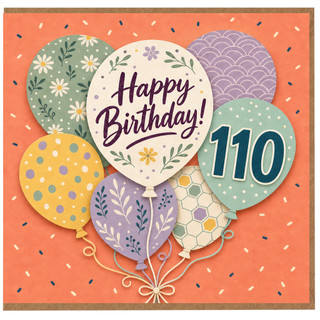 110th Birthday Card, Happy Birthday Balloon Design