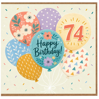 74th Birthday Card, Colourful Floral Balloons Happy Birthday Card