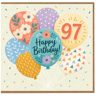 97th Birthday Card, Happy Birthday Balloon Floral Design