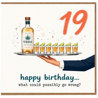 19th Birthday Card, Funny Tequila Birthday Card with Happy Birthday Message