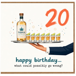 20th Birthday Card, Tequila Shot Funny Happy Birthday Card