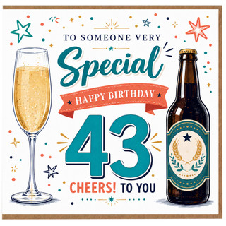 43rd Birthday Card, Special Happy Birthday Card with Cheers to You Design