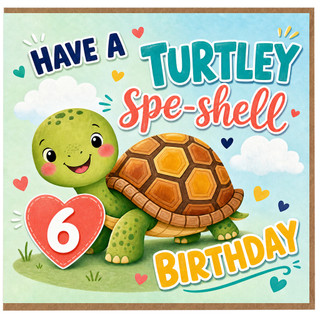 6th Birthday Card, Cute Turtle Birthday Card