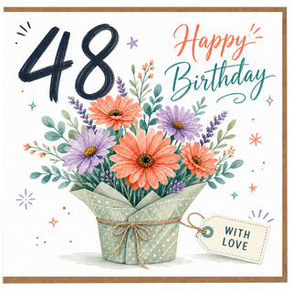48th Birthday Card, Floral Happy Birthday Card With Love