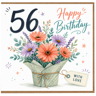 56th Birthday Card, Floral Happy Birthday Card