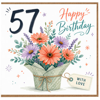 57th Birthday Card, Floral Bouquet With Love