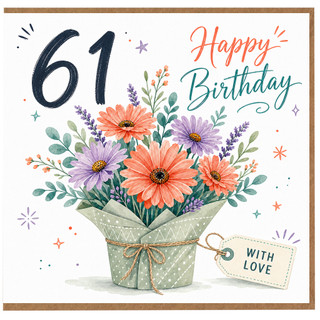 61st Birthday Card, Floral Happy Birthday Card With Love