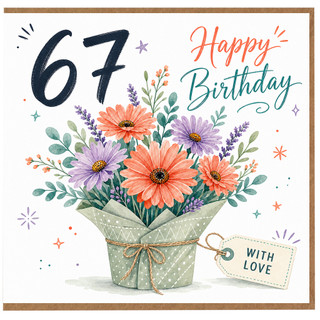 67th Birthday Card, Happy 67 Birthday Card, Floral Bouquet Design