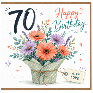70th Birthday Card, Happy Birthday Floral Bouquet Card With Love