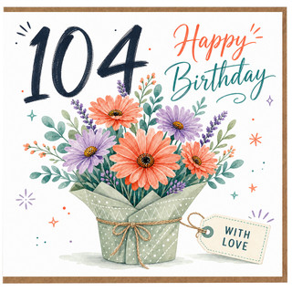 104th Birthday Card, Happy Birthday Floral Bouquet Card