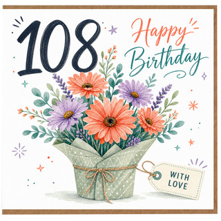108th Birthday Card, Happy Birthday Floral Bouquet Card