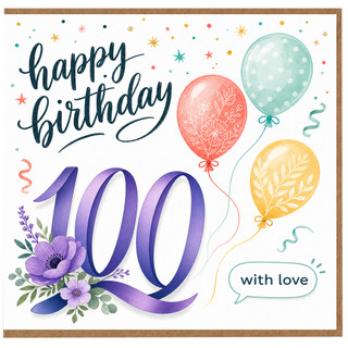 100th Birthday Card, Happy Birthday with Love Floral Balloon Card