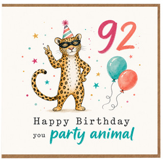 92nd Birthday Card, Happy Birthday You Party Animal Card