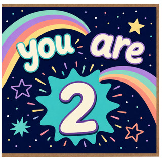2nd Birthday Card, Rainbow Stars Design, You Are 2 Card