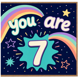 7th Birthday Card, You Are 7 Rainbow Stars Card