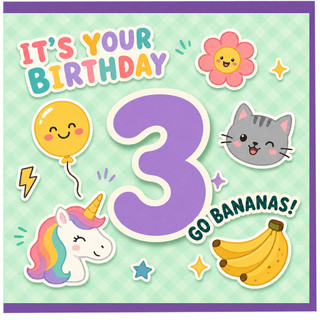 3rd Birthday Card, Cute Go Bananas Birthday Card