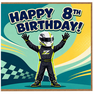 8th Birthday Card, Racing Driver Motorsport Design
