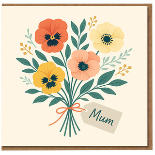 Mum Floral Bouquet Mother’s Day Card - Elegant Illustrated Flowers with Gift Tag - Heartfelt Card for Mum from Daughter or Son