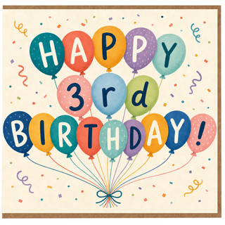 3rd Birthday Card, Happy 3rd Birthday Balloons Card
