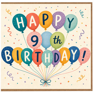 9th Birthday Card, Happy Birthday Balloon Card