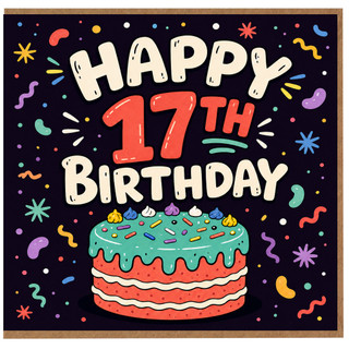 17th Birthday Card, Happy 17th Birthday Cake Design