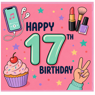 17th Birthday Card, Happy 17th Birthday Card with Beauty Theme