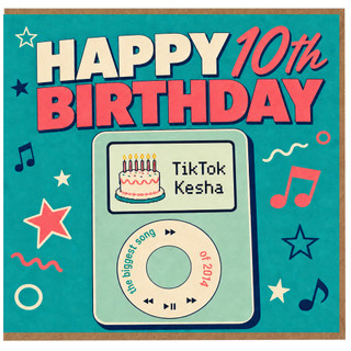 10th Birthday Card, TikTok Kesha Retro Music Player Birthday Card