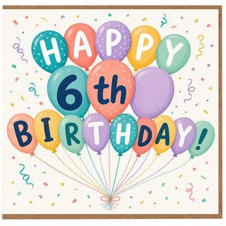 6th Birthday Card, Colourful Balloon Happy Birthday Card