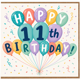 11th Birthday Card, Happy 11th Birthday Balloons Card