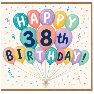 38th Birthday Card, Colourful Balloon Design