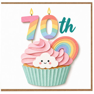 70th Birthday Card, Cute Rainbow Cupcake 70th Card
