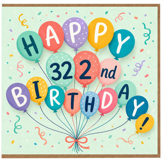32nd Birthday Card, Happy Birthday Balloon Design