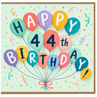 44th Birthday Card, Happy Birthday Balloon Design