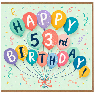 53rd Birthday Card, Happy Birthday Balloon Design
