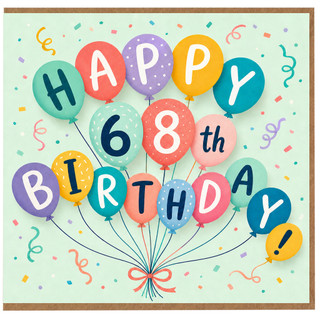 68th Birthday Card, Happy Birthday Balloon Design