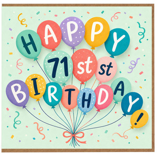 71st Birthday Card, Happy 71st Birthday Balloon Design Card