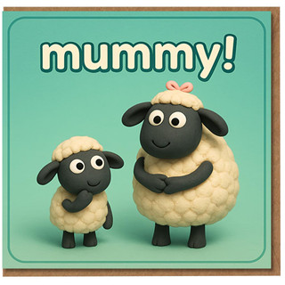 Cute Mummy Sheep Card - Little Lamb and Mum Design with 'mummy!' Text - Mother’s Day Card from Child, Daughter or Son