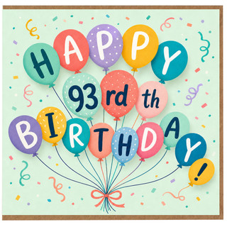 93rd Birthday Card, Happy 93rd Birthday Balloon Design Card