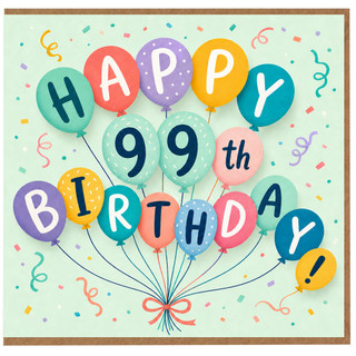 99th Birthday Card, Happy 99th Birthday Balloon Design