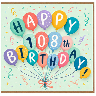 108th Birthday Card, Happy 108th Birthday Balloon Design
