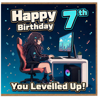 7th Birthday Card, You Levelled Up Gaming Design