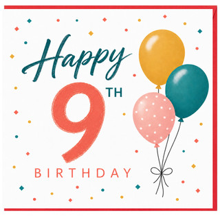 9th Birthday Card, Happy 9th Birthday Balloon Design