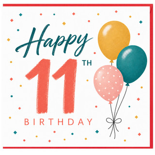 11th Birthday Card, Happy 11th Birthday Balloon Design