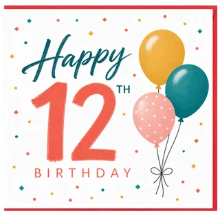 12th Birthday Card, Happy 12th Birthday Balloon Design