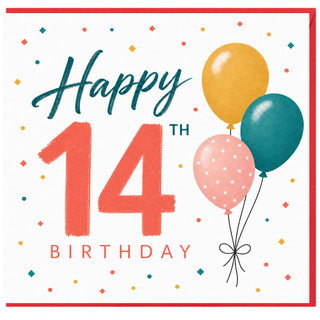 14th Birthday Card, Happy 14th Birthday Balloons Card