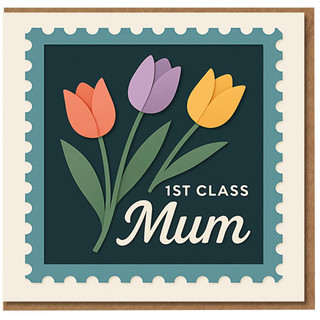 1st Class Mum Tulip Stamp Mother's Day Card - Floral Postage Design